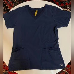 Women’s stretch flattering scrub top. Navy blue.